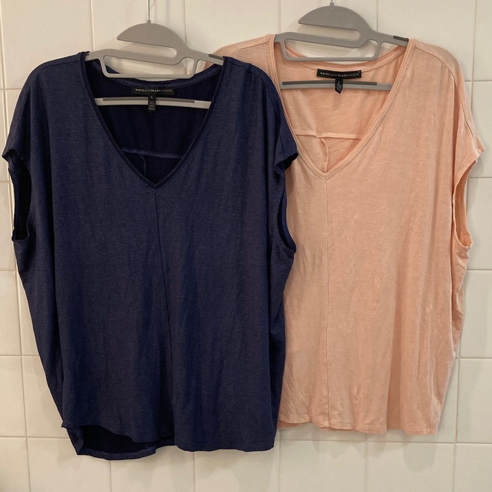 White House Black Market Short Sleeve Tops - Navy and Peach